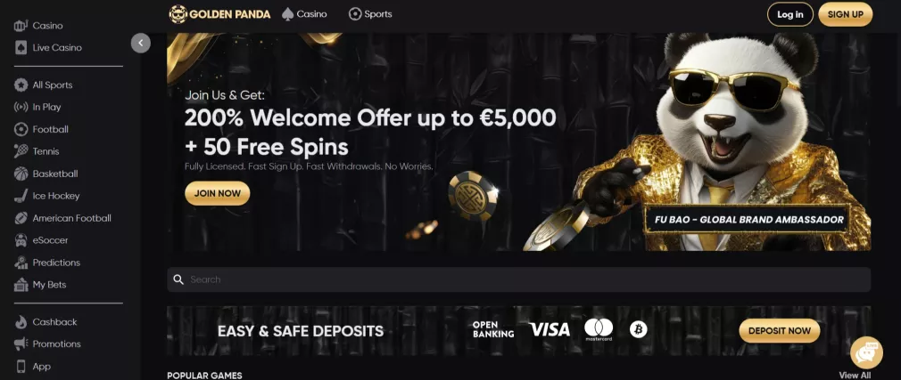 Goldenpanda Casino – 200% Willkommensbonus bis zu 7.500 € + 225 Freispiele für neue Spieler
